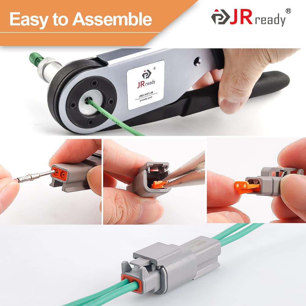 JRready ST6141 DTM Connector Kit,2 3 4 6 8 12 Pin Grey IP67 Waterproof Connector with 35 Pairs Barrel Style Solid Contacts Pin Sockets(Size 20/Wire Range 20-22 AWG)