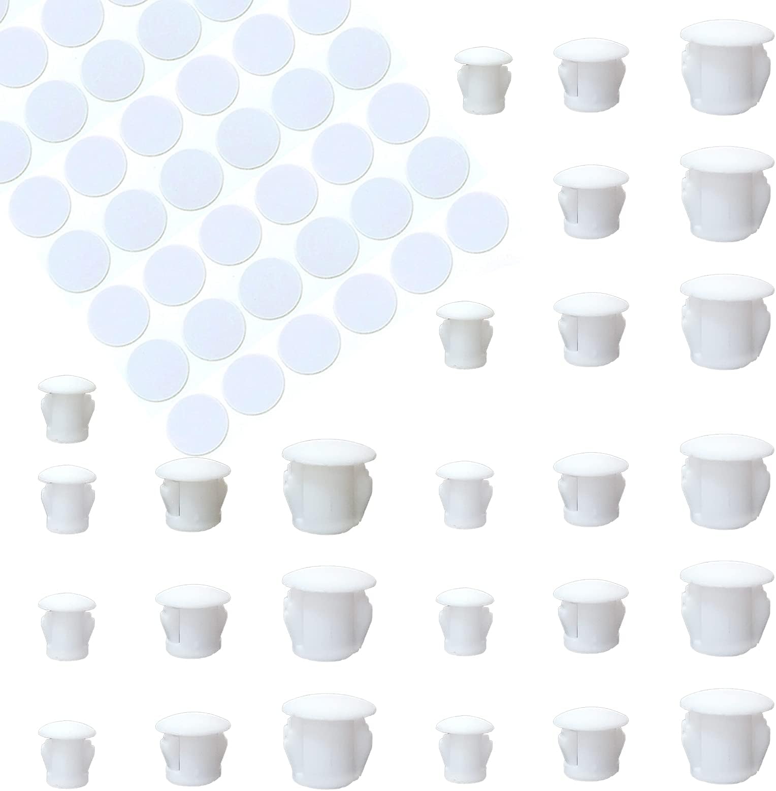 90pcs Plastic Hole Plugs & Covers - 6mm/8mm/10mm Sizes, White, Dustproof, Self-Adhesive, 21mm