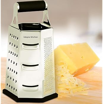 Utopia Kitchen Cheese Grater - Vegetable Slicer - Stainless Steel - 6-Sides - 9.5 Inches Height - Rubber Handle - Non...