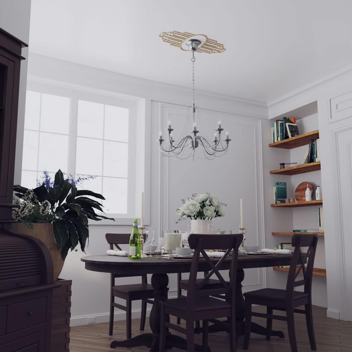 Ekena Millwork 24"W x 12"H x 6 5/8"IW x 11 3/8"IH x 3/8"T Elizabeth Wood Fretwork Pierced Ceiling Medallion, Birch