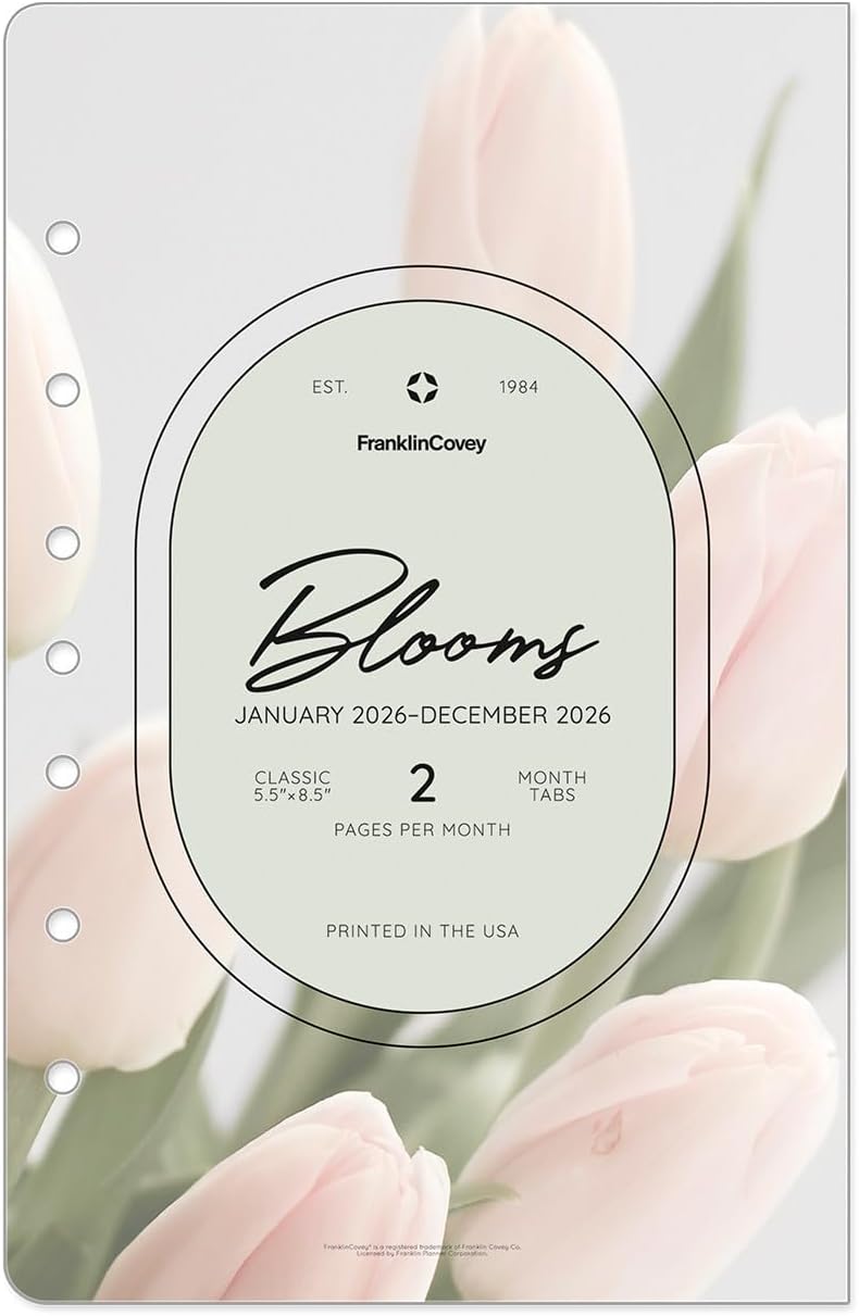 FranklinCovey - Blooms Two Page Monthly Calendar Tabs for Ring-Bound FranklinCovey Planners (Classic, Jan 2026 - Dec 2026)