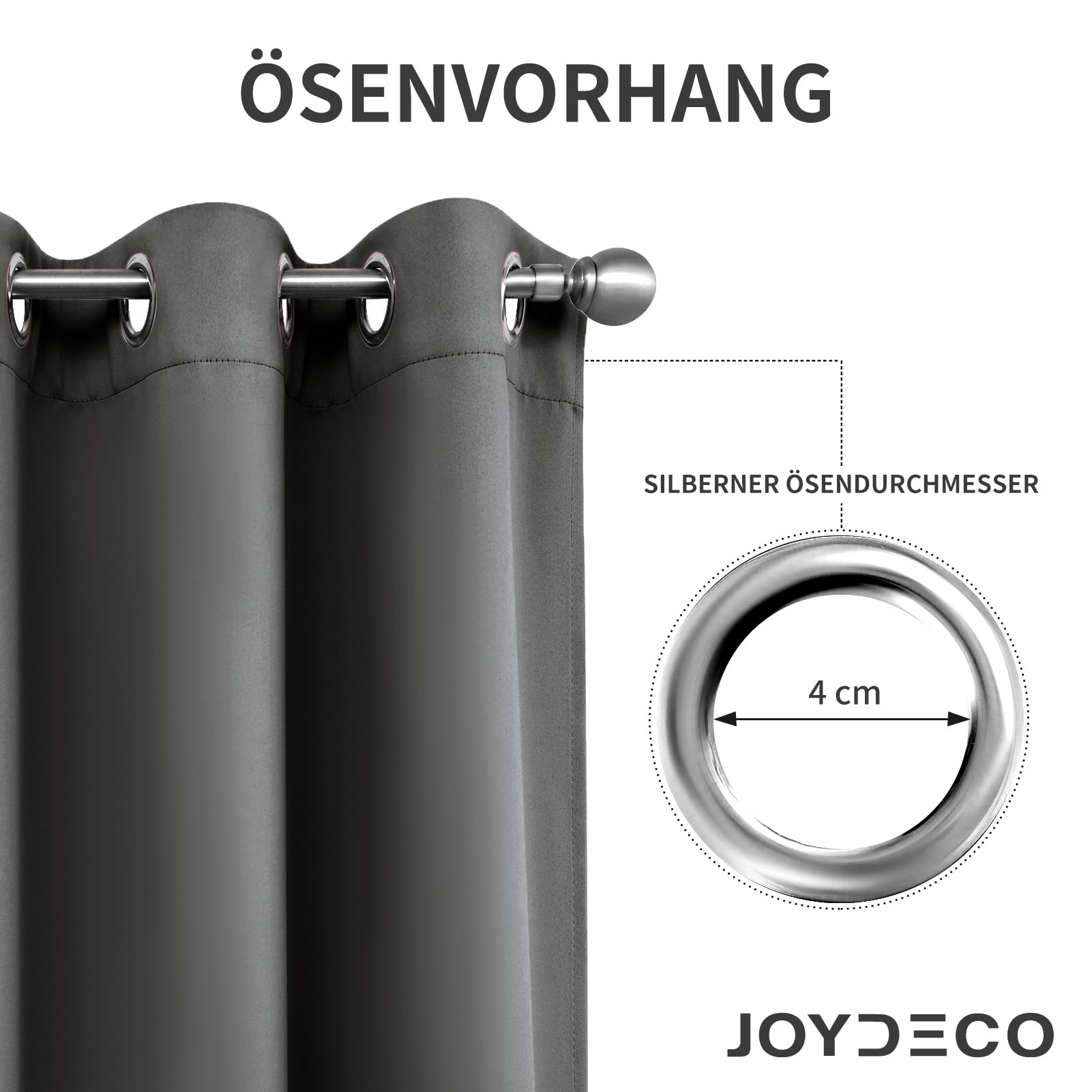 Joydeco Verdunkelungsvorhänge Hellgrau mit Ösen 2er Set H 220 x B 140 cm – Bild 4