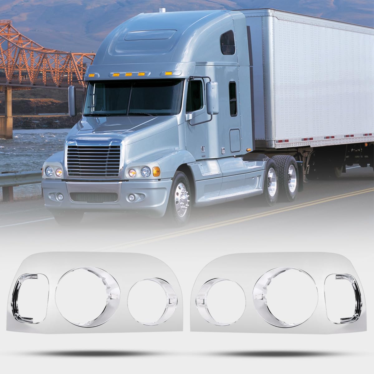 Photo 1 of Easyinst Chrome Headlights Bezel Cover Compatible with Freightliner Century 2004-2015 Pair Set Front Headlamp Bezel Case (Pair Chrome -Old)