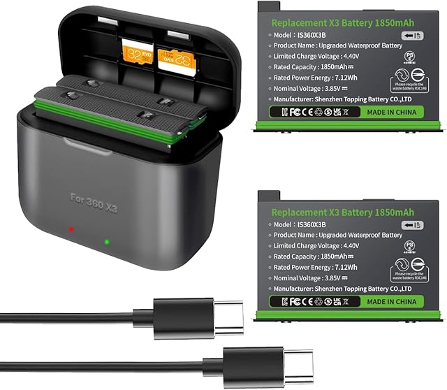 XINGLT 2 Packs 360 X3 Waterpoof Batteries with Charger Hub for Insta 360 ONE X3 Battery 1850mAh Insta 360 x3 Accessories (Upgraded Waterproof Battery)