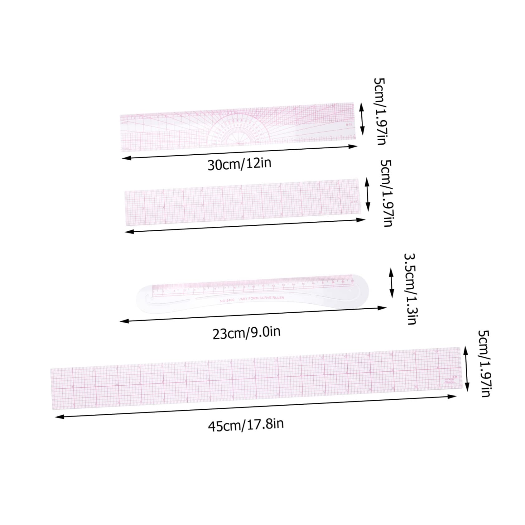 ARTIBETTER Conjunto Reglas Curvas Transparentes Para Costura Y Patronaje Reglas Plásticas Multiusos Con Precisa Para Confección Y Diy 4 Piezas X 5