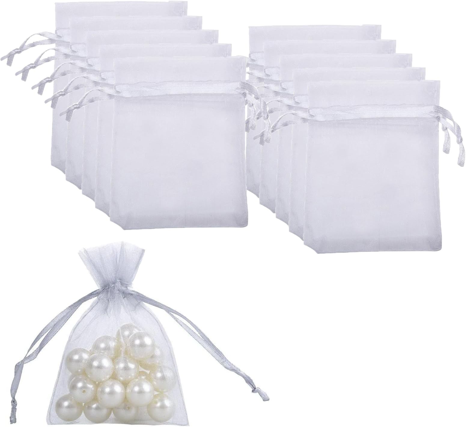 Aidi Organza Bags Small, 20 PCS Small Jewelry Pouches Jewellery 7 cm * 9 Mini Drawstring Bag ​for Birthday, Party Supplies, Anniversary, White (AD-CX-SDSSD01-WT20)