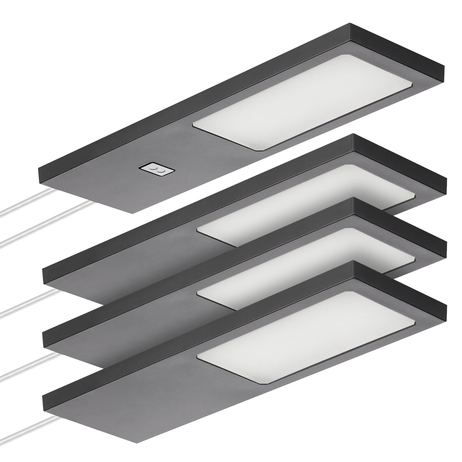 SOTECH 4er Set LED-Möbelleuchte GIULIA II mit/ohne Sensor schwarz, 2700K warmweiß inkl. Trafo & Verteiler Unterbauleuchte Schrankleuchte Vitrinenbeleuchtung