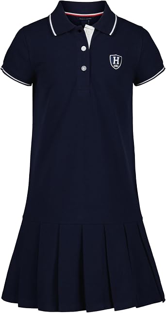 Tommy Hilfiger Girls Short Sleeve Knit Polo Dress, Everyday Casual Wear, Soft & Comfortable Fit