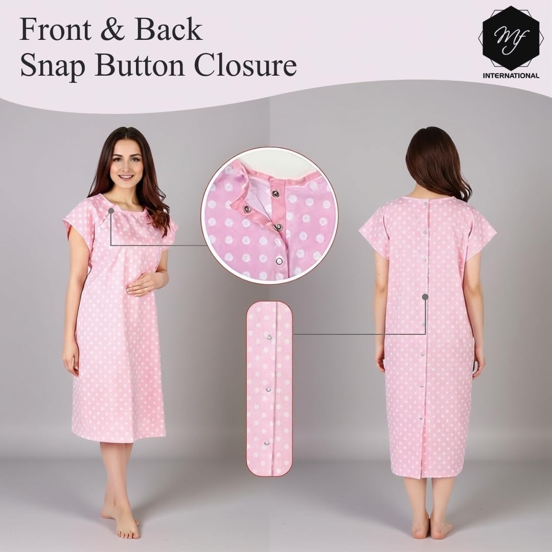 Polka Dot Maternity Labor & Delivery Gown | Cotton Nursing Nightgown for Hospital & Postpartum | S/M, L/XL