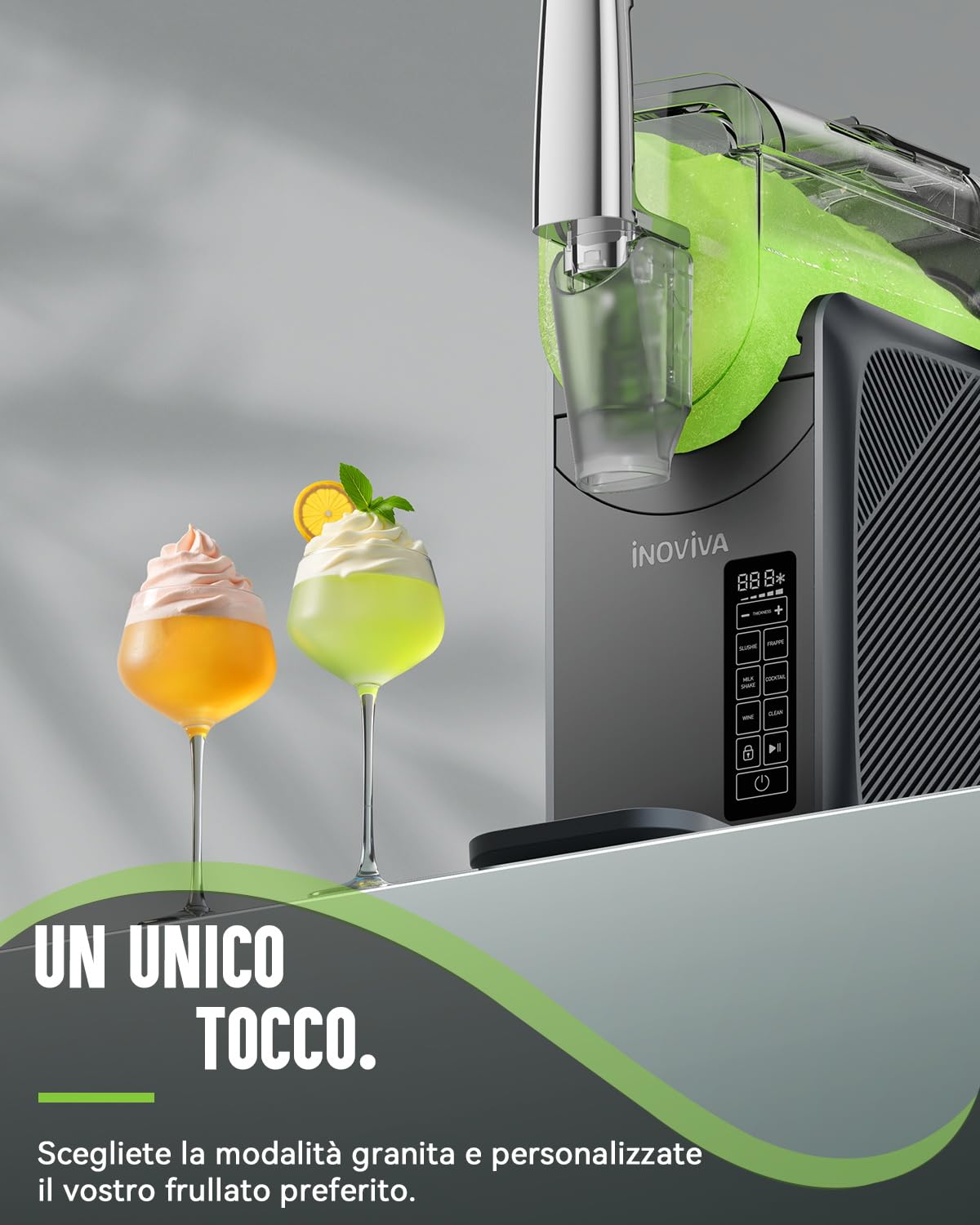Macchina per granite INOVIVA, senza bisogno di ghiaccio, macchina per granite domestiche da 2L con autopulizia, 5 programmi preimpostati, granite, margarita, frappé, milkshake (S1.2 Versione)