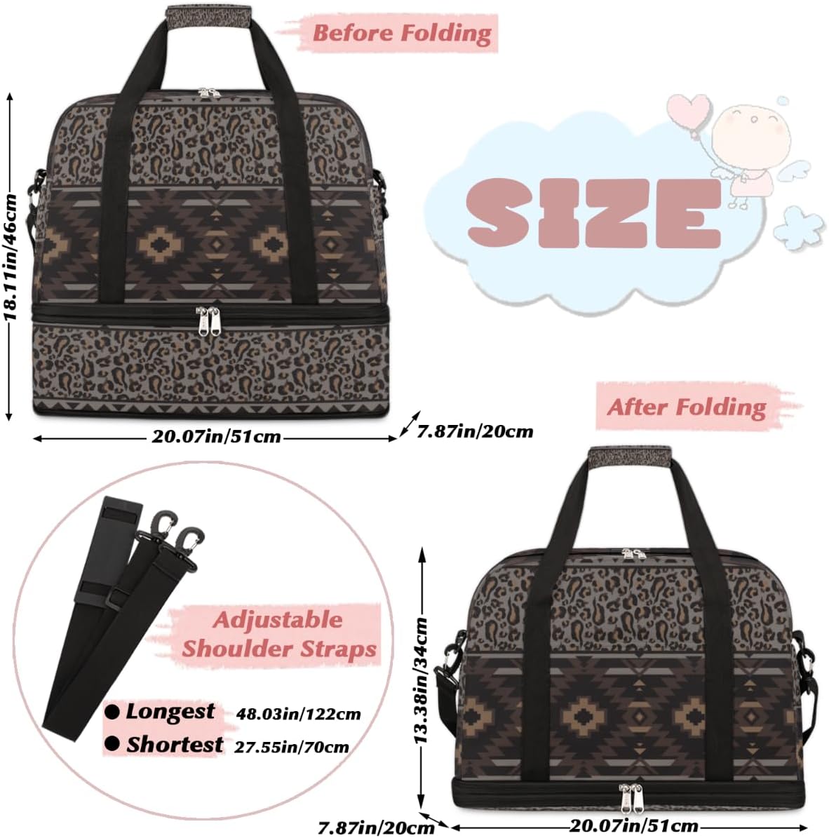 QsirBC Art African Decor Gym Bag for Women Duffle Tote with Shoes Compartment Men Weekender Duffel for Dance Travel Sports Swimming Overnight