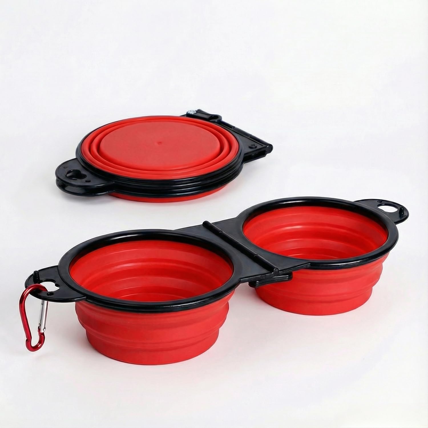 Double gamelle pliable pour chien avec porte-clés – Gamelle d'eau et d'alimentation portable pour animaux de compagnie, pliable et pratique pour chiens et chats, plusieurs couleurs disponibles (rouge)