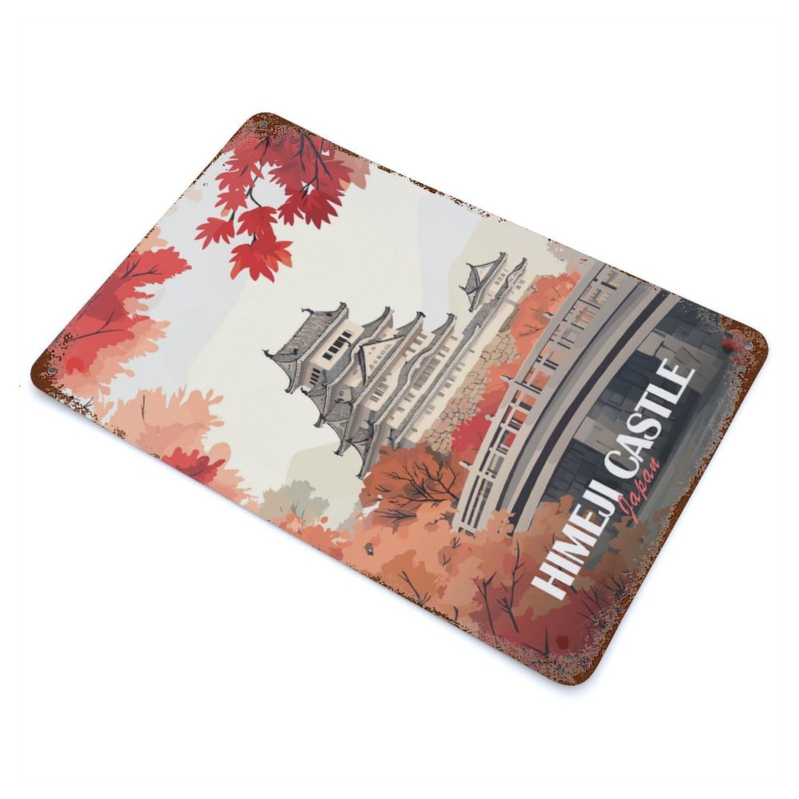 Himeji Castle Japan Rustic Tin Plaque 11.8"x7.9", Farmhouse Wall Decor for Shed, Workshop And Garage Wall Decor