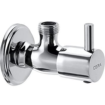 Cera Garnet Quarter Turn F2002201 Brass Angle Cock with Wall Flange (Silver)