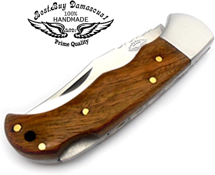 Best.Buy.Damascus1 Ultimate Rosewood Pocket Knife | Compact 420/c Steel Folding Knife for Hunting, Camping, Survival, Everyday Carry & Gifts