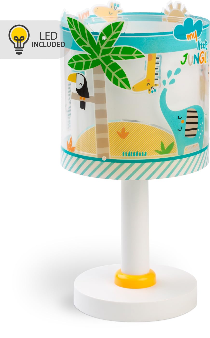 Dalber Lampada da tavolo o comodino per bambini My Little Jungle Animali Giungla, Leone, Elefante, 76011NT, G4-4W LED - Lampadina inclusa