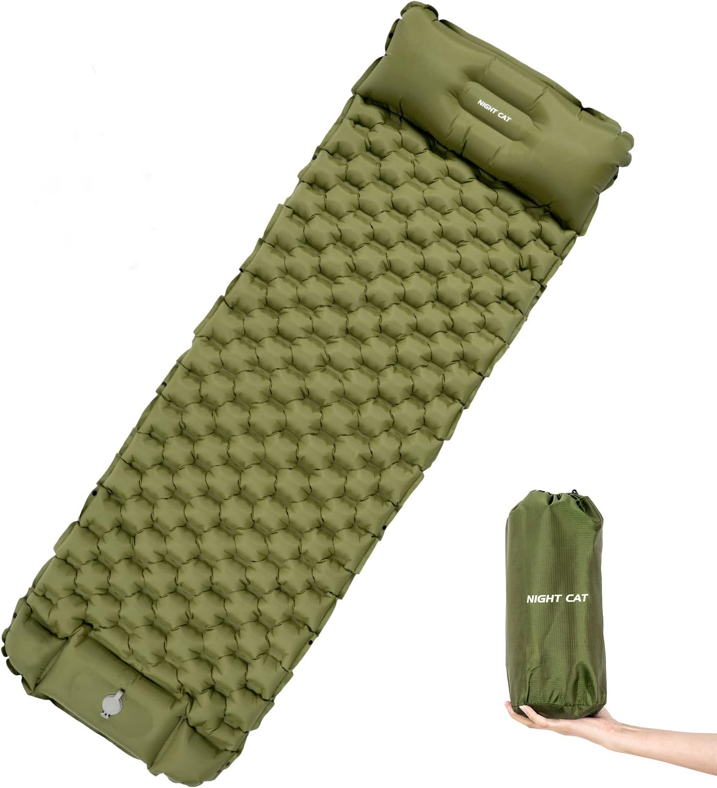 Night Cat Sleeping Air Pad with Pillow Inflatble Mat Mattress Bed for Camping Backpacking Hiking Traveling 195×65 cm