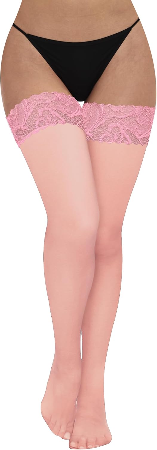 Buauty Black Thigh High Stockings for Women – Lace Top Sexy Thigh Highs Pantyhose, Plus Size Sheer Black Tights
