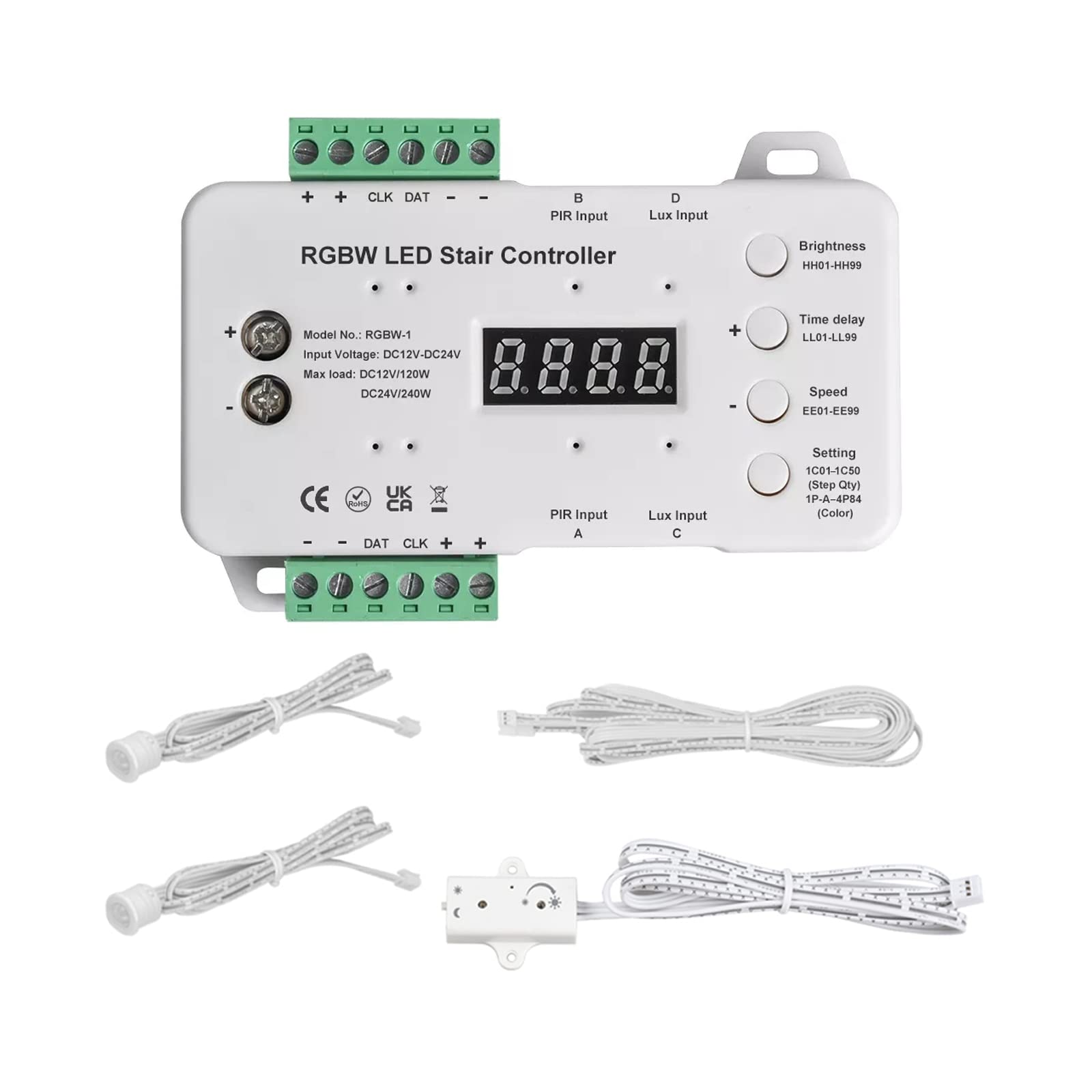 LED-Treppenstufenbeleuchtung Controller mit Bewegungsmelder,16 Stufen RGBW Bunte Treppenlichter Controller,Enthält keinen Lichtstreifen