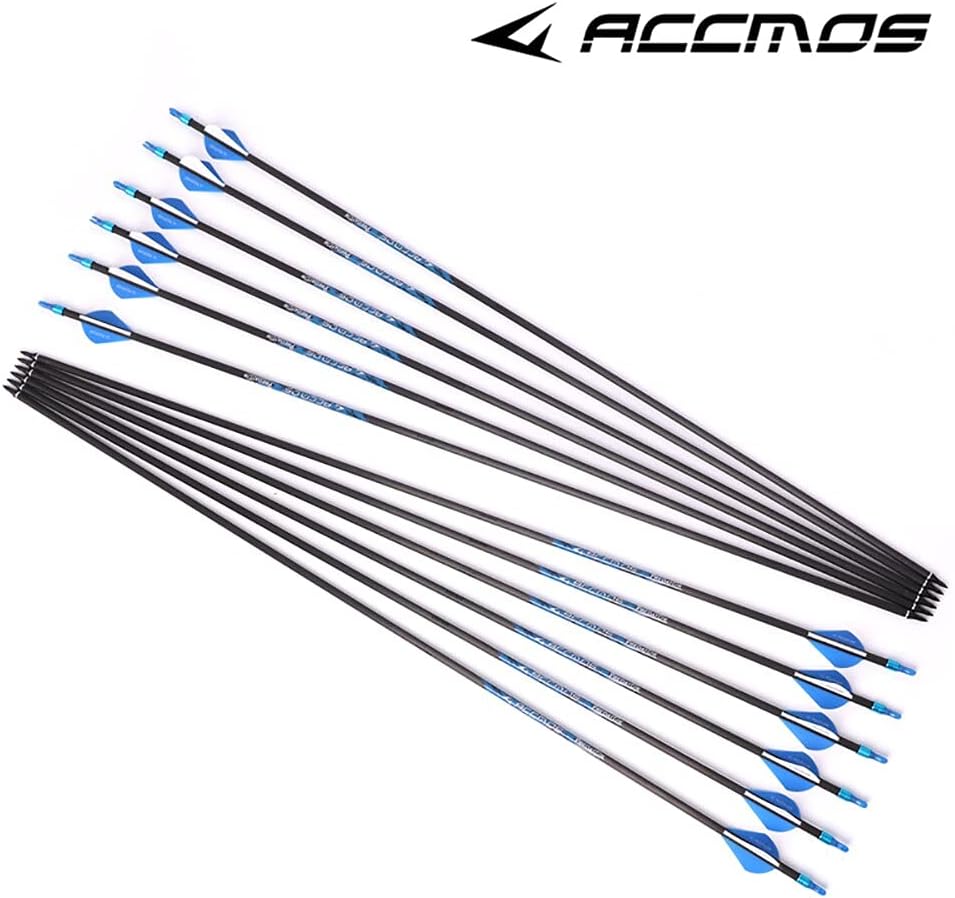 22.5 Inch Arrow 500 Spine Arrow Target Practice Arrow Hunting Arrow Carbon Arrows Compound Bow Recurve Bow Adult Youth Archery Indoor Outdoor Shooting Field Tip 12pc