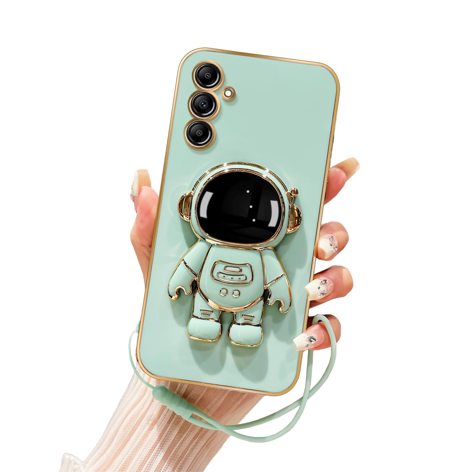 Tesazxcn Galaxy A14 5G Cute 6D Astronaut Case With Stand Function and Lanyard, Luxury Plating Cover for Samsung Galaxy A14 5G, Cyan