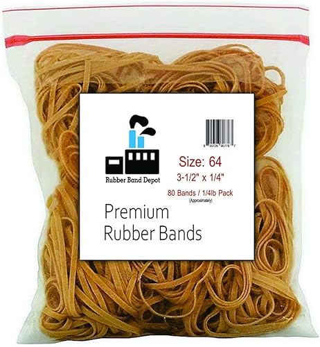 Bandas de goma, Depósito de bandas de goma, Tamaño #64, Aproximadamente 80 bandas de goma por bolsa, Medidas de la banda de goma 3-12" x 14'' - 14