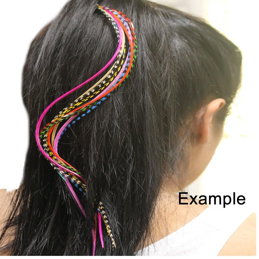 Feather Hair Extensions – 20 Real Rooster Feathers in Pink & Purple Mix, Ranging from 8 to 11 Inches, Includes Beads and Loop Tool Kit