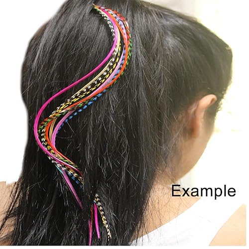 Miniatura 3 de Feather Hair Extension s, 100% plumas de gallo reales, 20 mezcla larga rosa y púrpura con cuentas y kit de herramientas de bucle