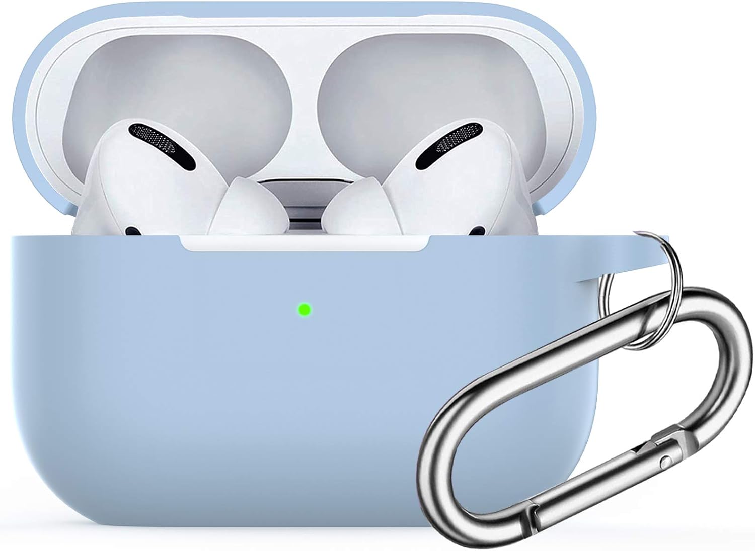 for Airpods Pro Case,Watruer Soft Silicone Skin Cover Shock-Absorbing Protective Case with Keychain for Apple Airpods Pro 2019 (Front LED Visible) - Light Blue