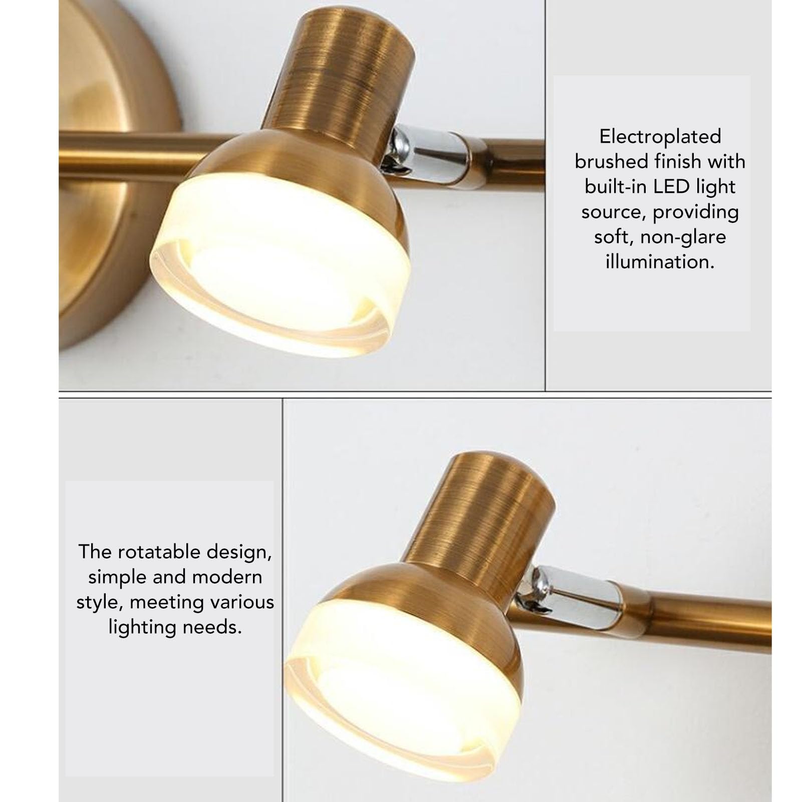 Lámparas de Tocador de Baño con 3 Luces, Luces de Tocador Modernas, Lámpara de Pared de Baño sobre Espejo, Luces de Tocador de Oro Cepillado Modernas para Baño, Apliques de