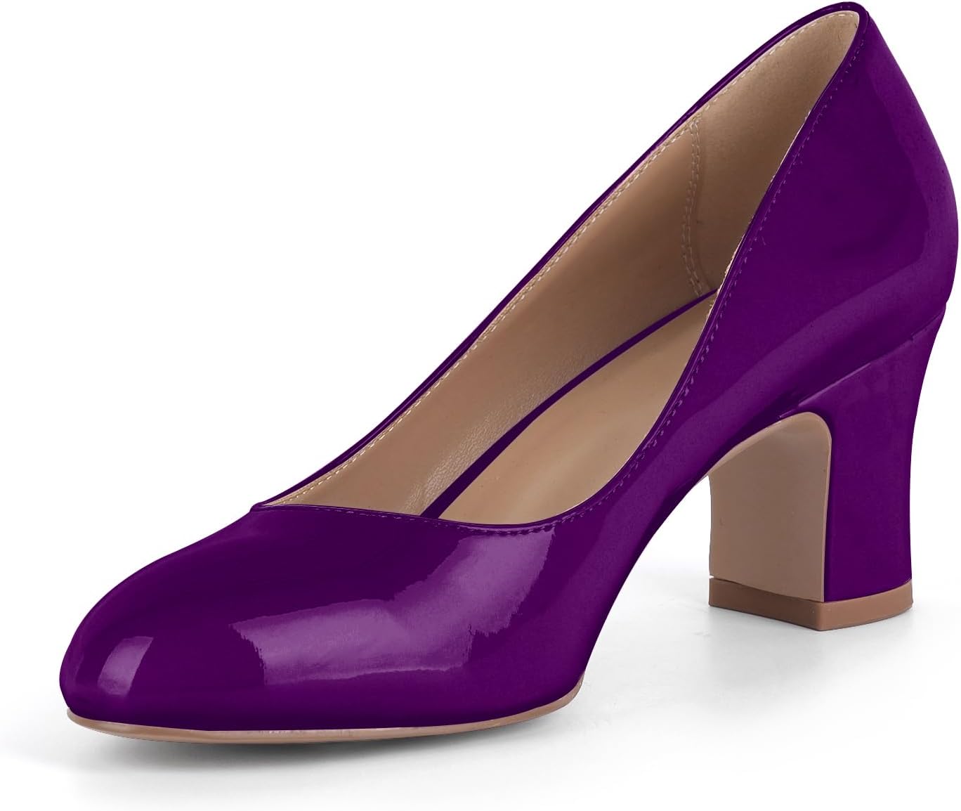 Women's Pumps Slip On Round Closed Toe Chunky Block Heels Classic Comfortable Dress Shoes for Office Work Formal