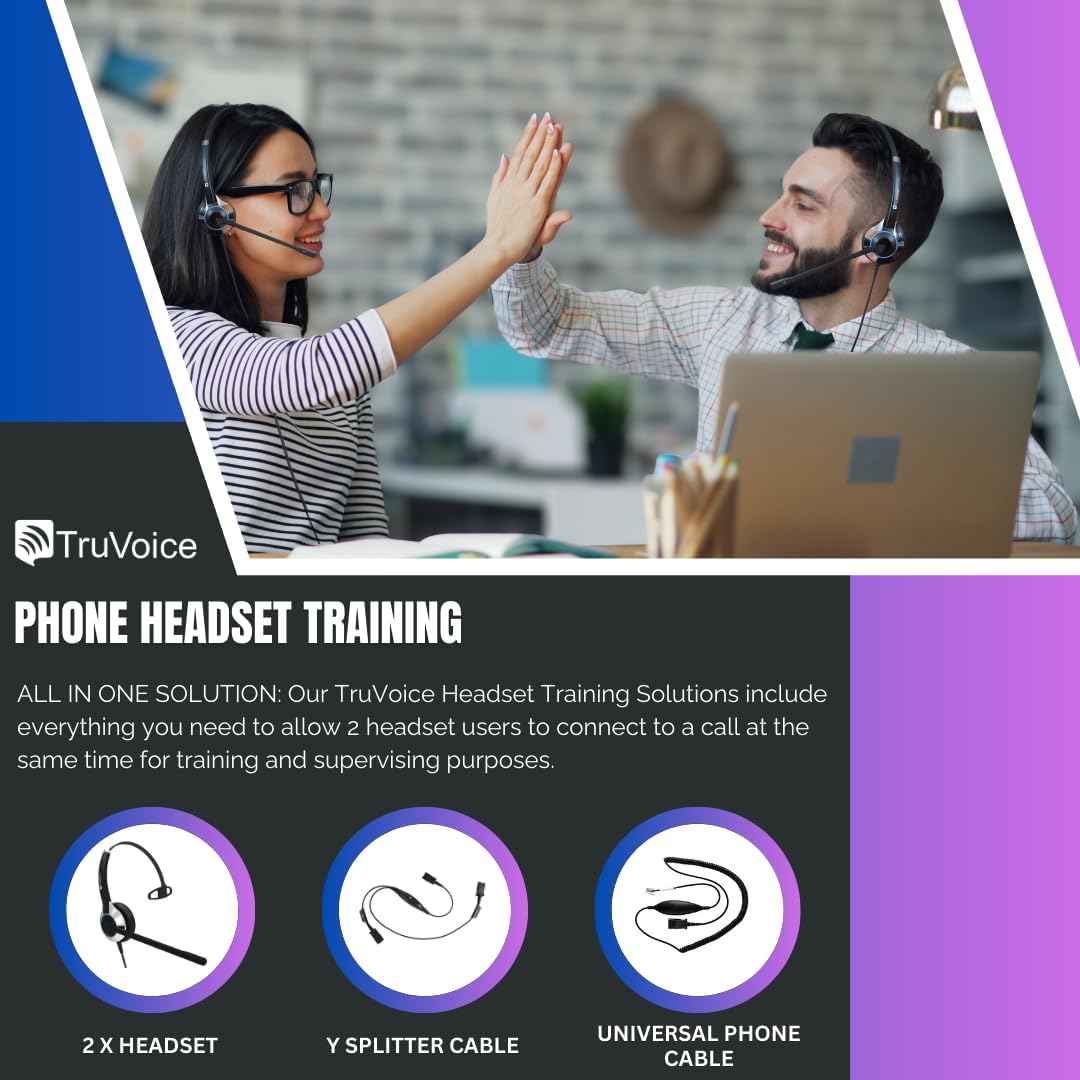 TruVoice HD-500 Headset Training Bundle for Desk Phones | Training | Supervising | Coaching for Office + Call Center - Compatible with All Phones Including Yealink, Polycom, Poly, Mitel, Cisco, Avaya