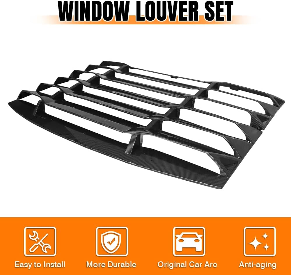 Rear Window Louver, Compatible with 2011-2023 Dodge Charger, ABS Plastic Black Carbon Fiber Print IKON Style Back Window Windshield Sun Shade Cover Vent, 2PCS