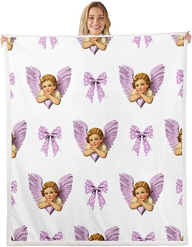 Miniatura 31 de Manta de franela de ángel de dibujos animados, romántica manta de vellón para el día de San Valentín para decoración del hogar, sofá, sofá, manta