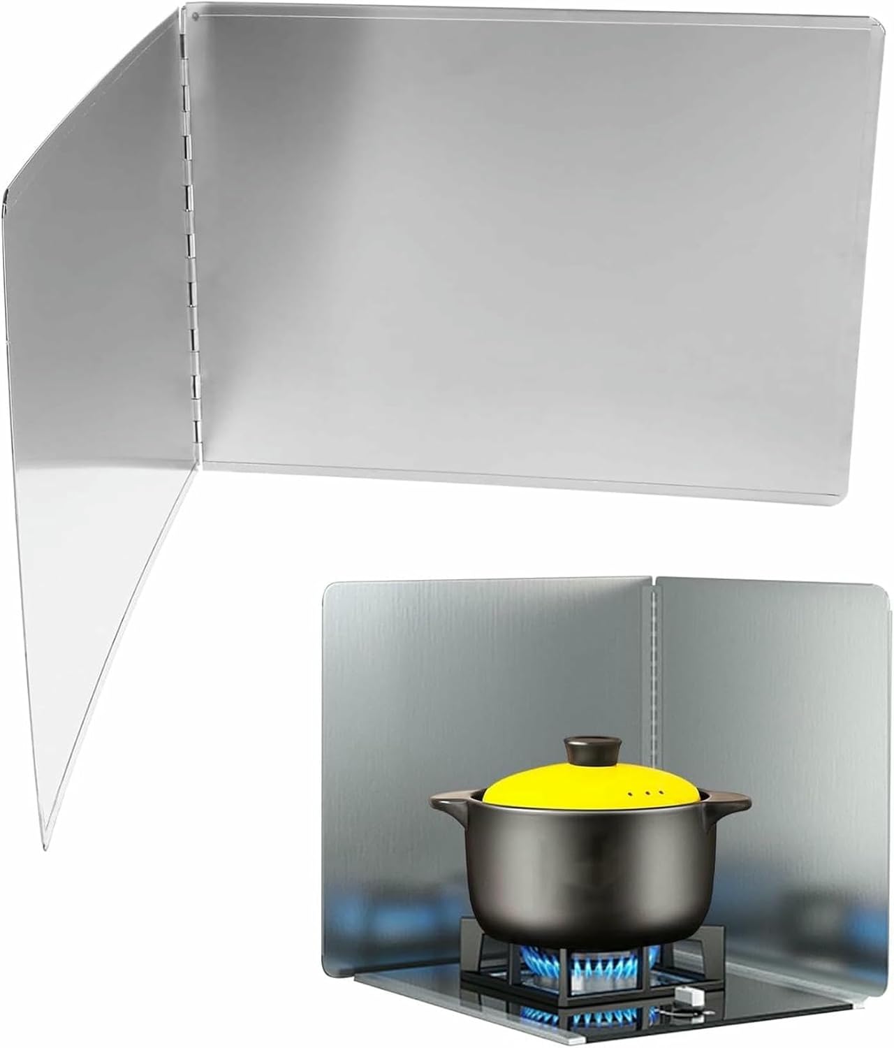 2 Sided Stainless Steel Oil Splatter Guard for Frying, Foldable Oil Proof Baffle Splatter Guard, Backsplash Anti Splatter Shield Guard