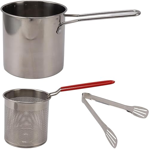 Miniatura 5 de Olla para freidora, mini sartén de metal portátil, resistente al ahorro de aceite con mango largo, juego de freidora de acero inoxidable para