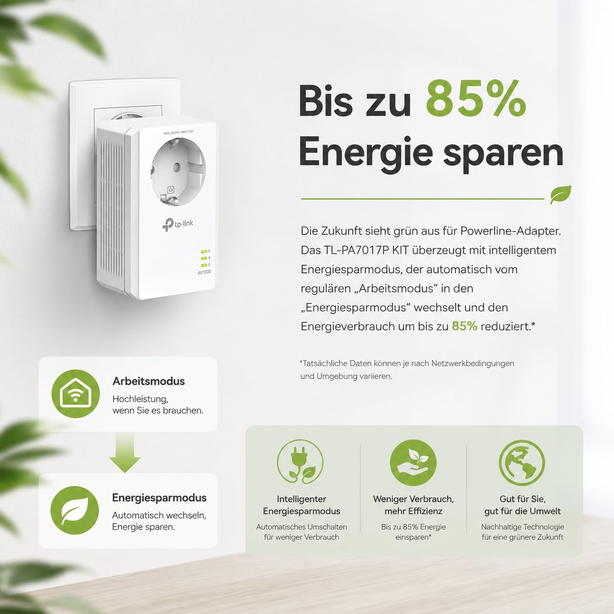 TP-Link Powerline Adapter Set TL-PA7017P KIT(1000Mbit/s, mit Steckdose, Gigabit-Port, Plug&Play, Kompatibel mit HomePlug AV/AV2 Powerline Adaptern, Ideal für Media-Streaming)