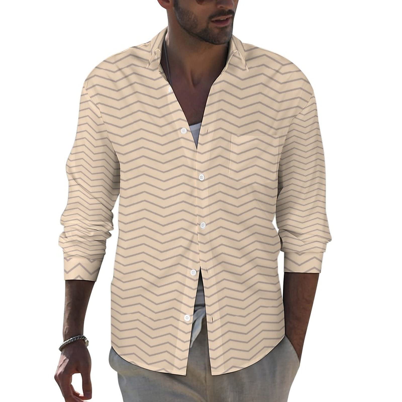 Amazon.co.jp: シャツ メンズ 長袖 シェブロン柄 トップス かっこいい  