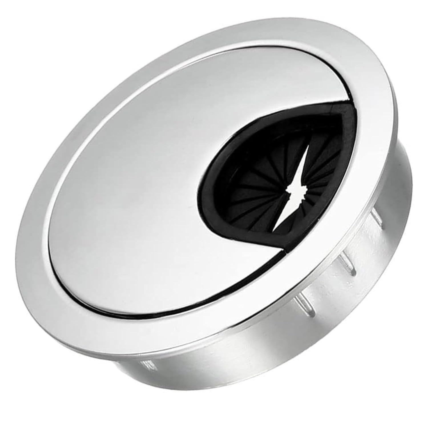 Aluminum Alloy Desk Grommet – Round Metal Cable Wire Hole Cover with Flip Dust-Proof Lid for Office Desk, Computer Table, TV Cabinet & Furniture – Cord Organizer (60mm Round, Silver)