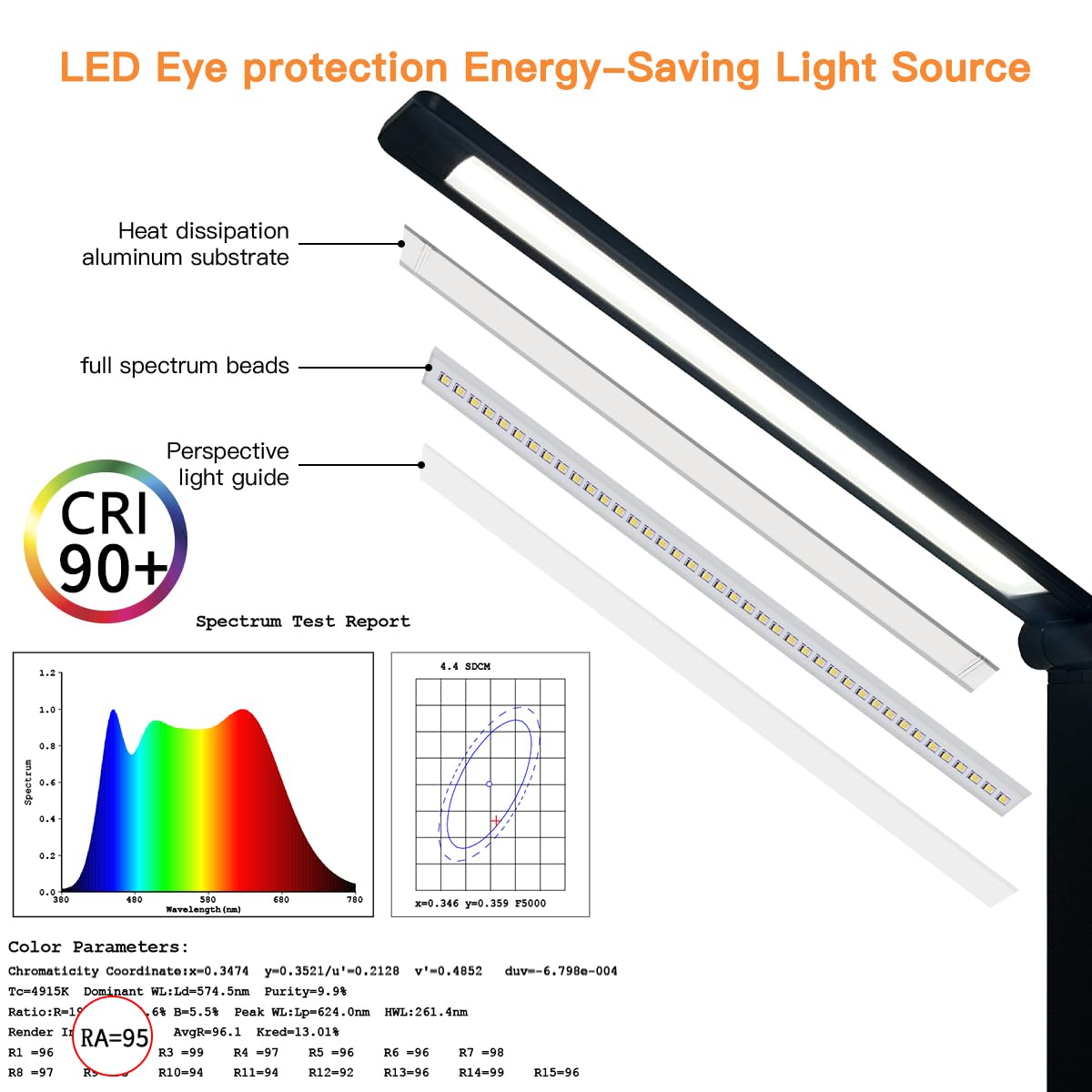 LUJOLUMIN - Lámpara de escritorio, lámpara de lectura regulable, CRI>90, 700 lúmenes, 3 niveles de brillo, control táctil, lámpara LED plegable LED para niños, trabajo, oficina, estudio 4