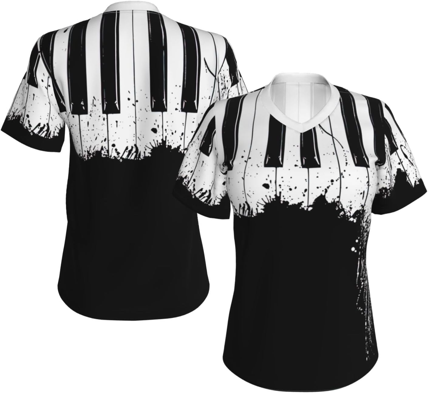 Womens Piano Print Short Sleeve V Neck T-Shirts Casual Breathable Tee Basic Summer Tops 2026
