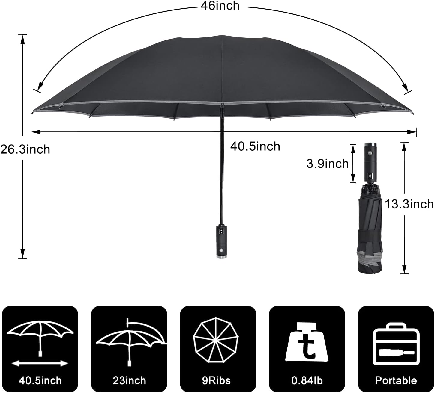 Lejorain Folding Reverse LED Umbrella - Upside Down Reflective Umbrellas Compact Inverted Travel Windproof Umbrella Auto Open Close for Rain