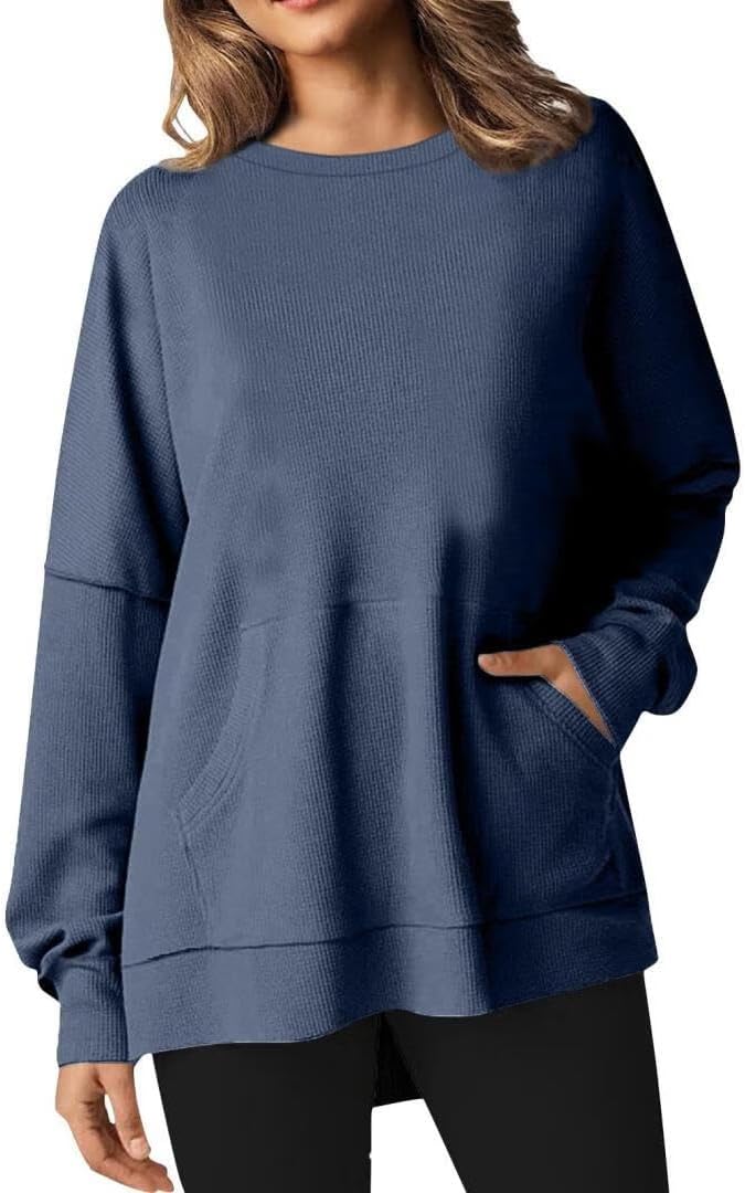 Womens Oversized Sweatshirts Crewneck Long Sleeve Tops Pullover Fall Fashion Clothes with Pocket