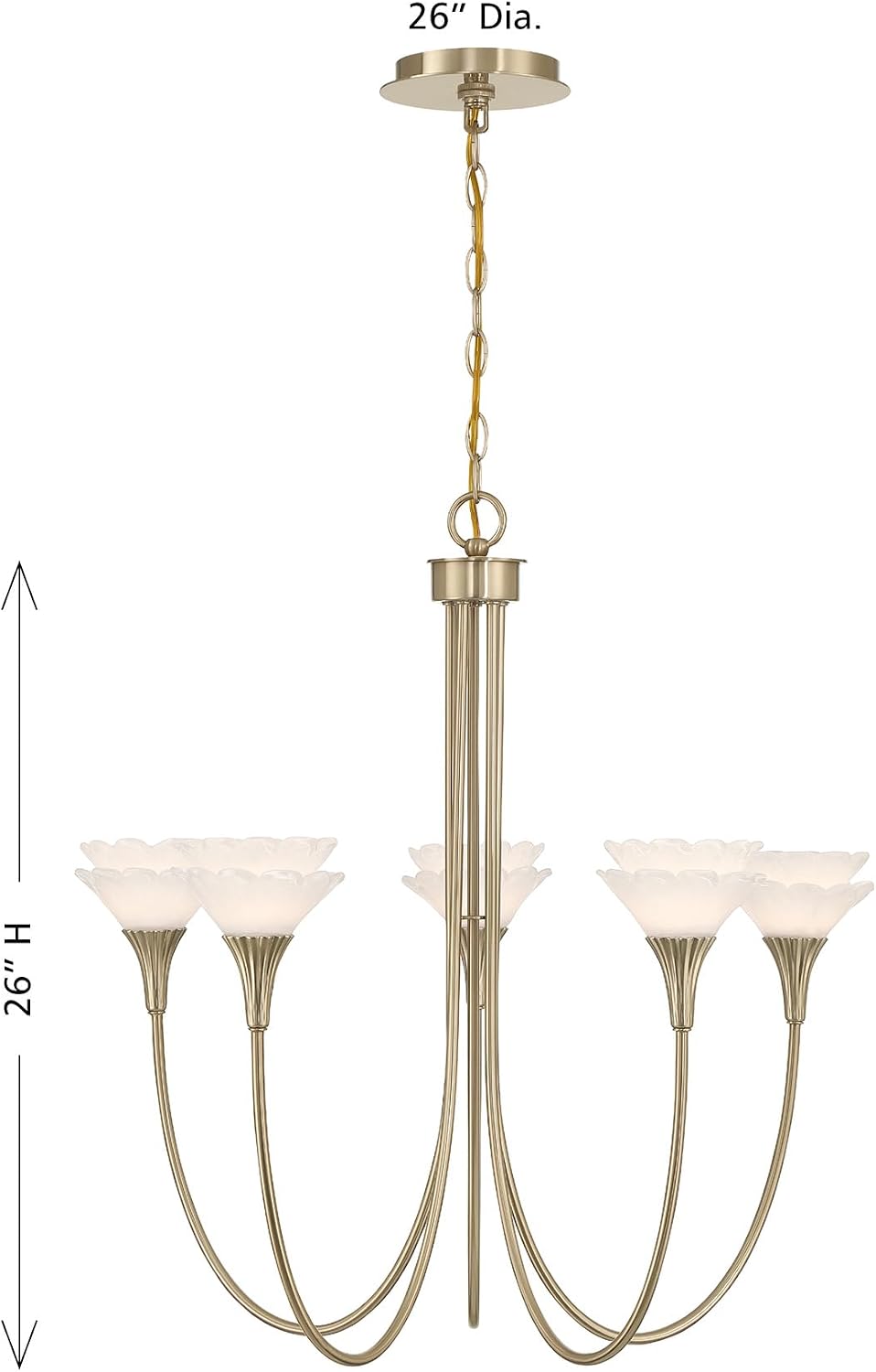 Savoy House 1-5082-5-127 Florena White Glass Chandelier by Breegan Jane, 5-Light 30 Total Watts, 26" H x 26" W, Noble Brass