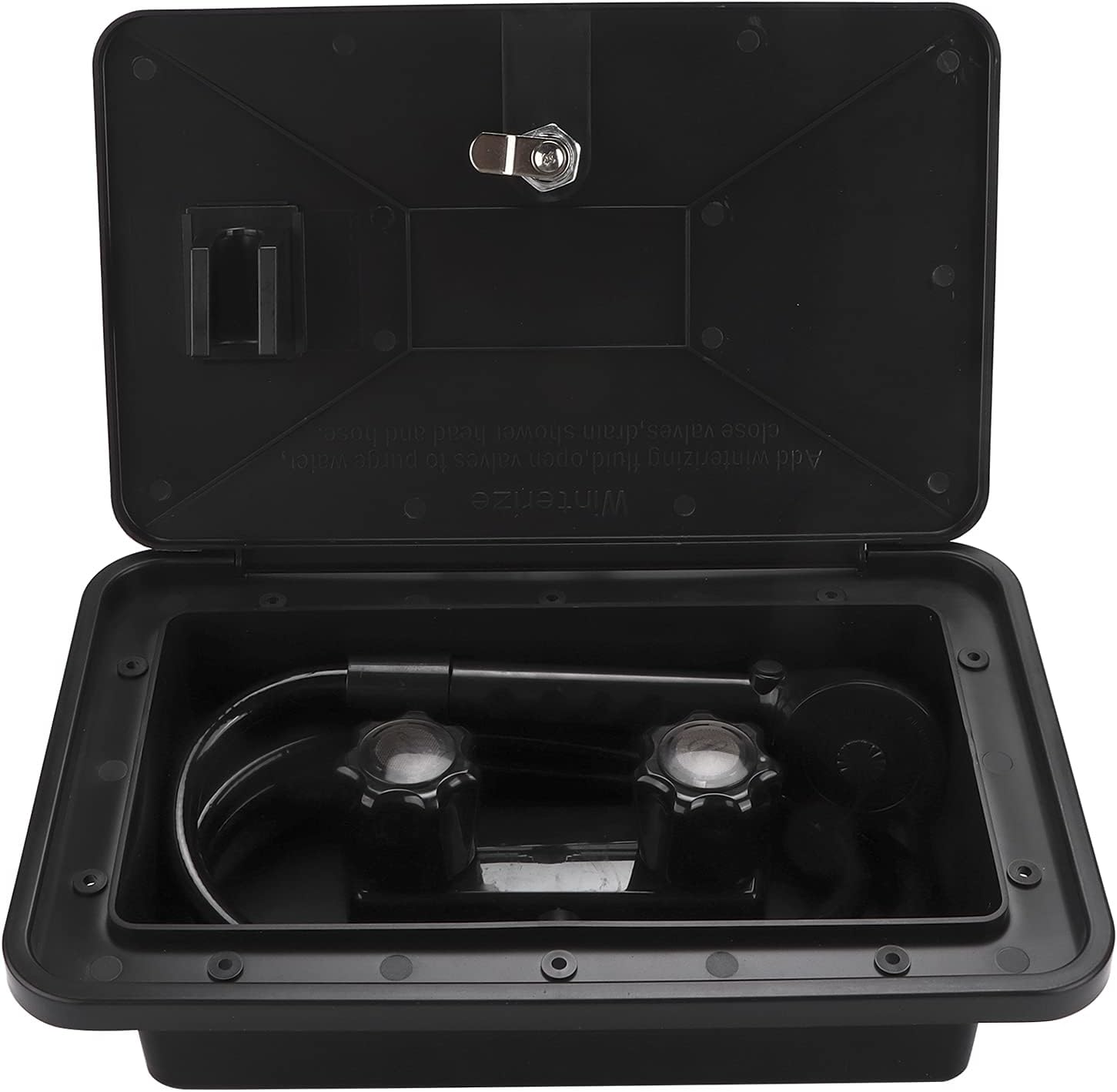 GUPE RV Exterior Shower Box Kit, Hot Cold Water Adjustable RV Exterior Spray Box with Shower Head, Hose Lock and Keys, RV Accessories for Motorhome Trailer Boat Yacht