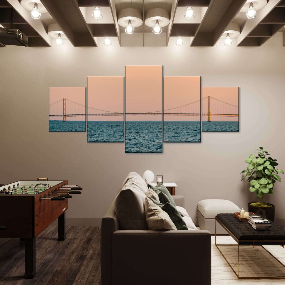 Fei Mi Ya Wall Aat5 Piece Modern Giclee Canvas Prints Artwork Mai Kiu Sunset landscape Paintings Pictures on Canvas Wall Art for Living Room (40x22inch) 100x55cm (Frame)