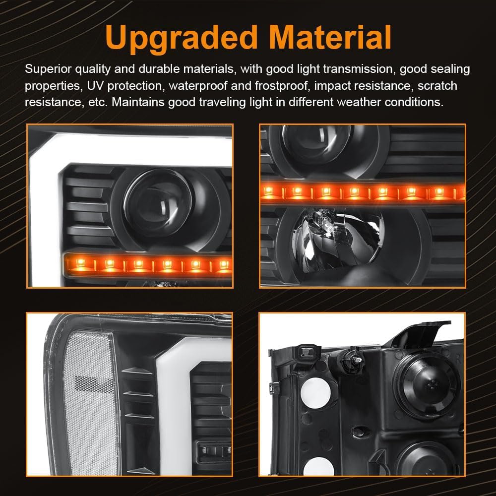 LED DRL Headlight Assembly, Headlights Kit Compatible with 2007-2013 GMC Sierra 1500/2007-2014 GMC Sierra 2500 3500 (Does NOT Fit 2007 Classic Styles) Headlamp Black Housing Clear Reflector