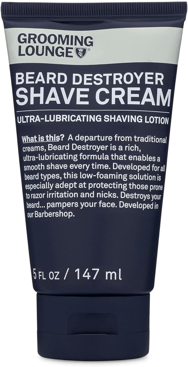 Grooming Lounge Beard Destroyer Shave Cream - Low Foaming and Lubricating - Reduces Cuts and Rashes - Moisturizes Skin while Shaving - Ideal for Sensitive Skin - No Parabens - Cruelty Free - 5 oz