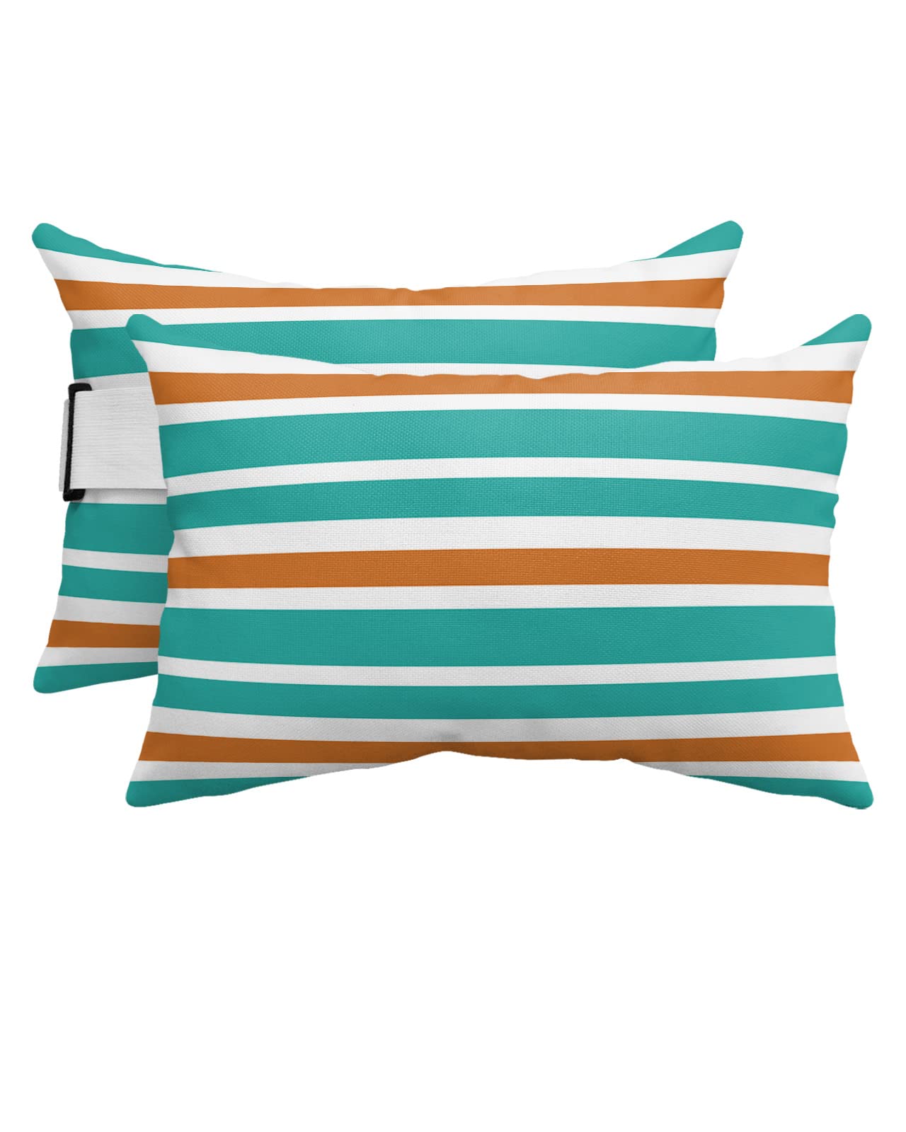 T&H XHome Outdoor Pillow for Chaise Lounge Chair, Turquoise Orange White Stripe Waterproof Headrest Pillow Lumbar Pillows with Adjustable Elastic