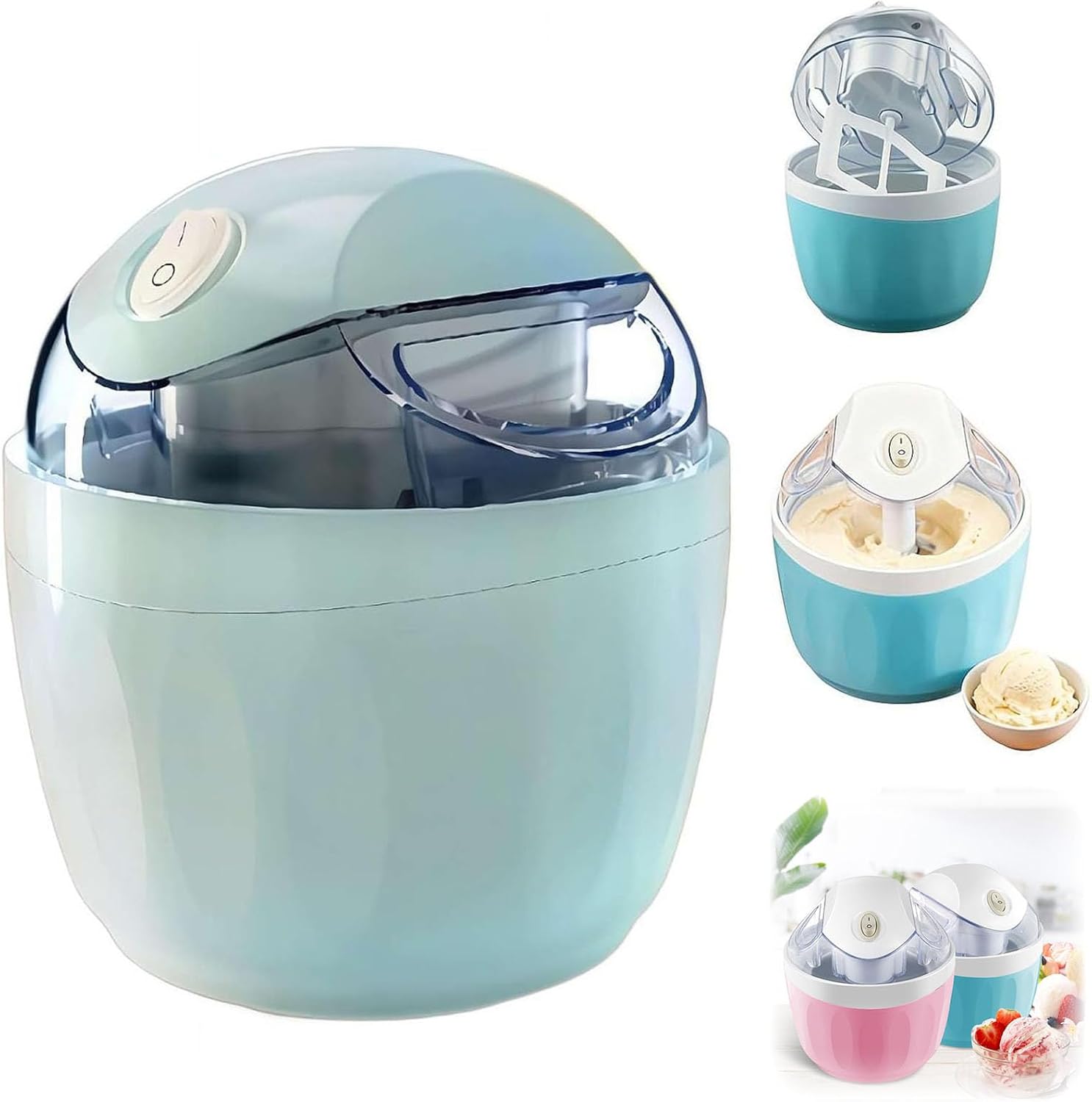 Mini Ice Cream Maker, Small Home One-Touch 15-Minute Electric Ice Cream Machine, Compact Personal Gelato Maker for Homemade Frozen Yogurt, Sorbet & Frozen Treats, Mini Kitchen Appliance (blue) (green)